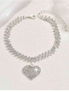 Silver Crystal Heart Ankle Bracelet - Women Jewelry